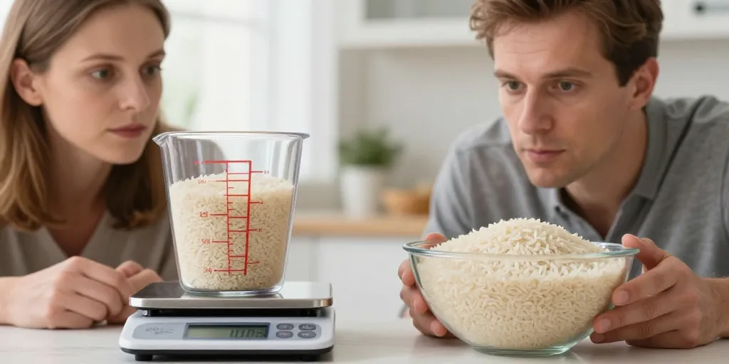 difference poids riz cru et cuit
